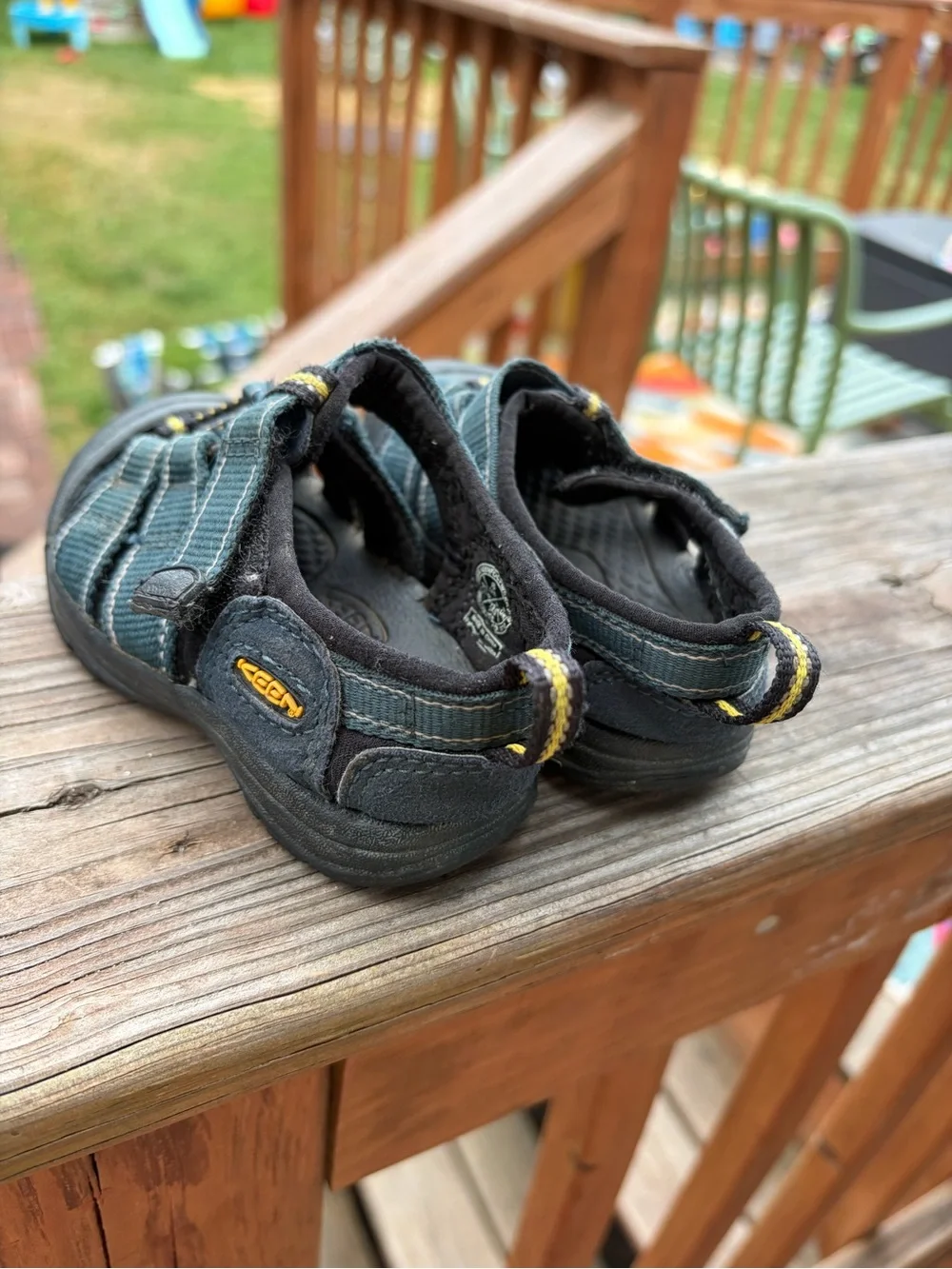 Kids Keen Blue Waterproof Closed-Toe Outdoor Sandals with Yellow Accents